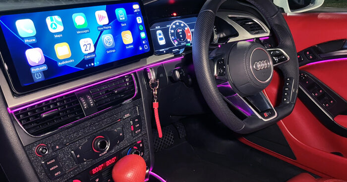 Audi A5 Cabriolet interior with 13" Android Player, ambient lighting RS Sports Steering Wheel and digital speedometer