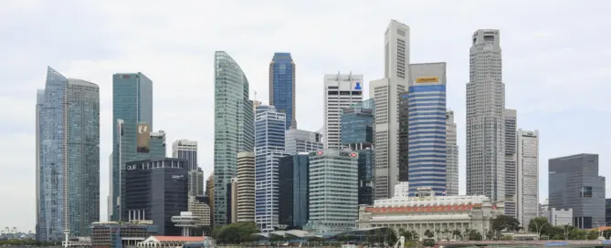 Marina Bay panorama in Singapore, a popular backdrop for a car photoshoot