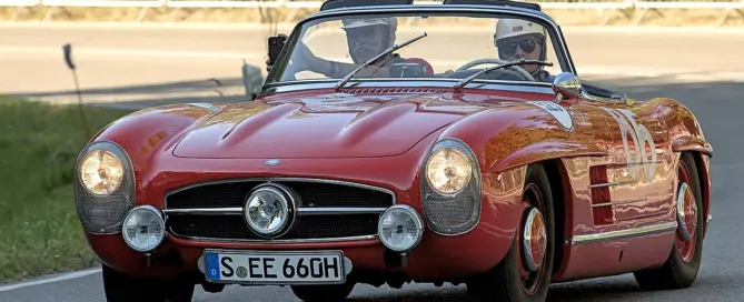Classic 1957 Mercedes-Benz 300 SL Roadster, a vintage open-top wedding car